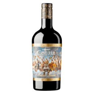 Botella de vermut Conzia de Martínez Lacuesta con su estuche conmemorativo